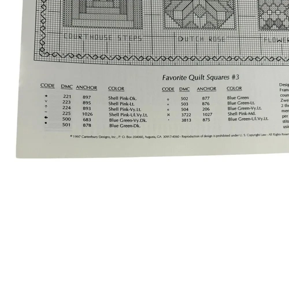 Vintage CANTERBURY DESIGN Favorite Quilt Squares #3 Pamphlet #47 1997 12 Designs